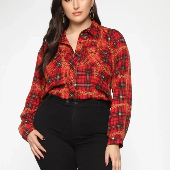 Fashion Nova | Tops | Redblack Plaid With Chains | Poshmark